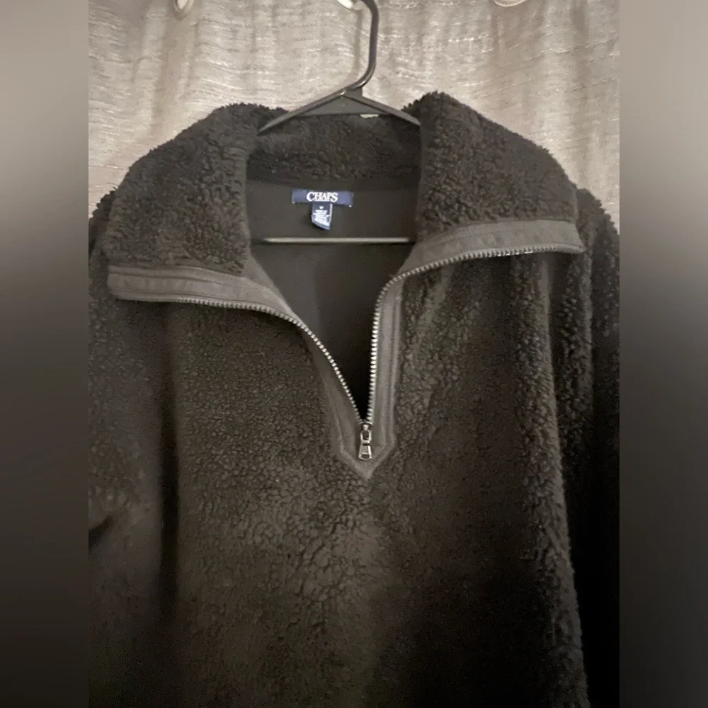 Women’s Chaps Quarter Zip Black Sherpa Pullover Jacket - Picture 2 of 5
